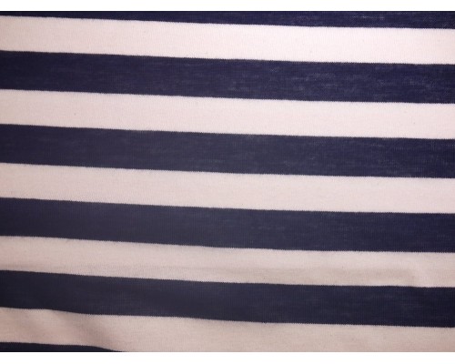 Single Jersey large Stripe Fabric - Navy/white